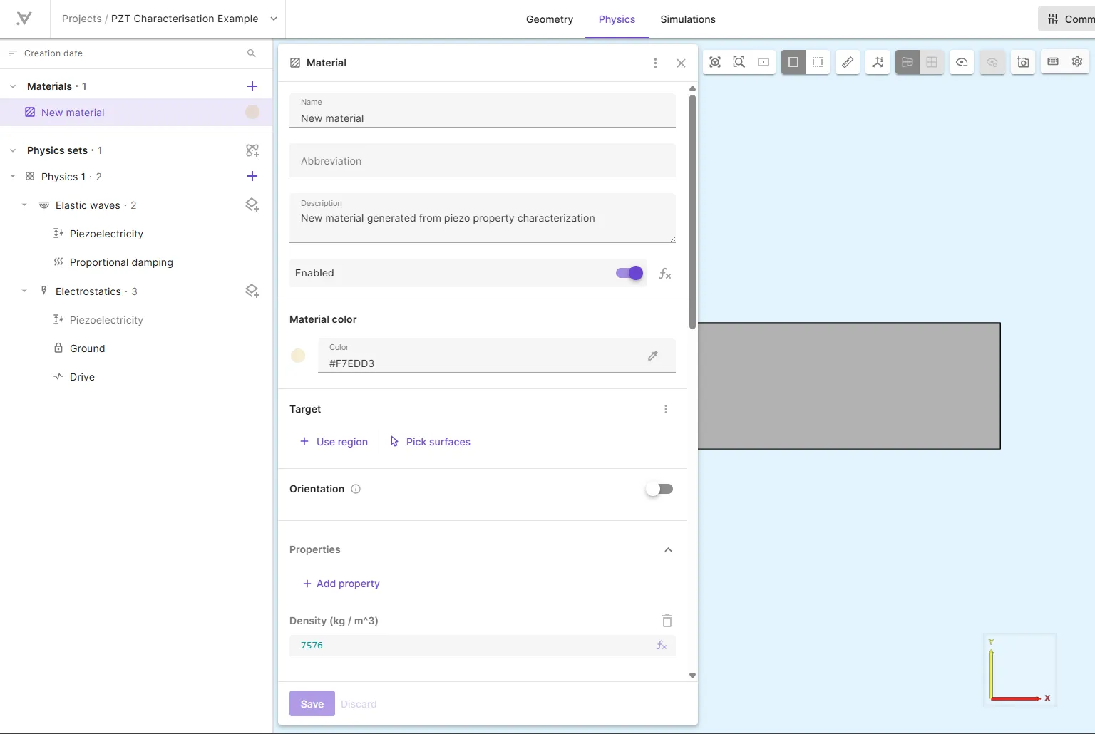New material and orientation toggle