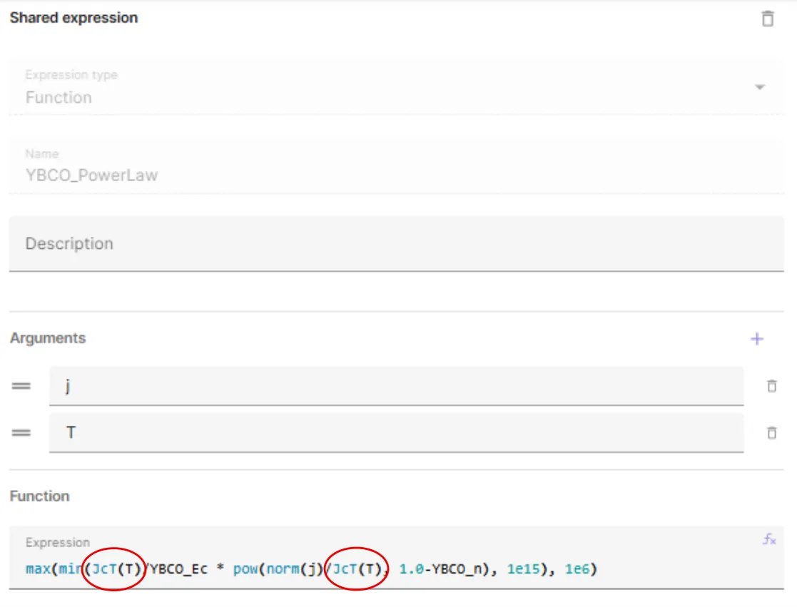 YBCO power law function definition