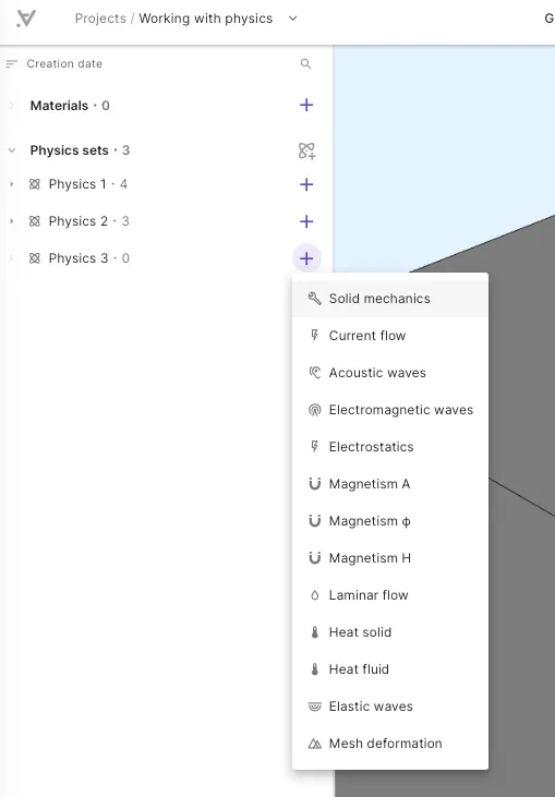 Add physics menu