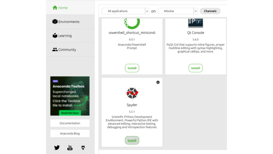 Installing Spyder to the environment