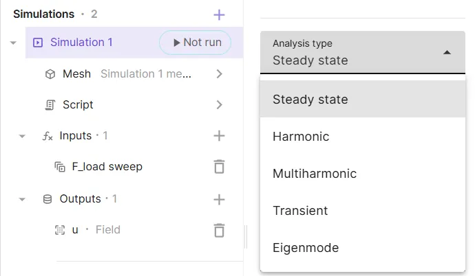 Analysis types menu