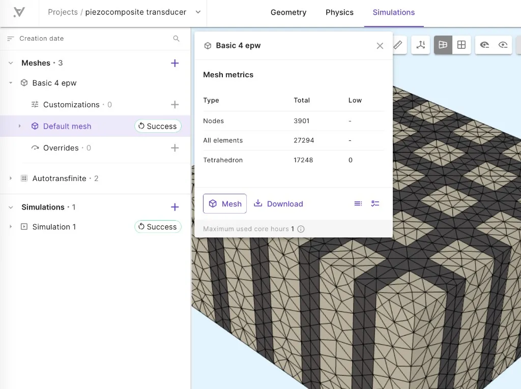 Basic mesh preview with mesh metrics