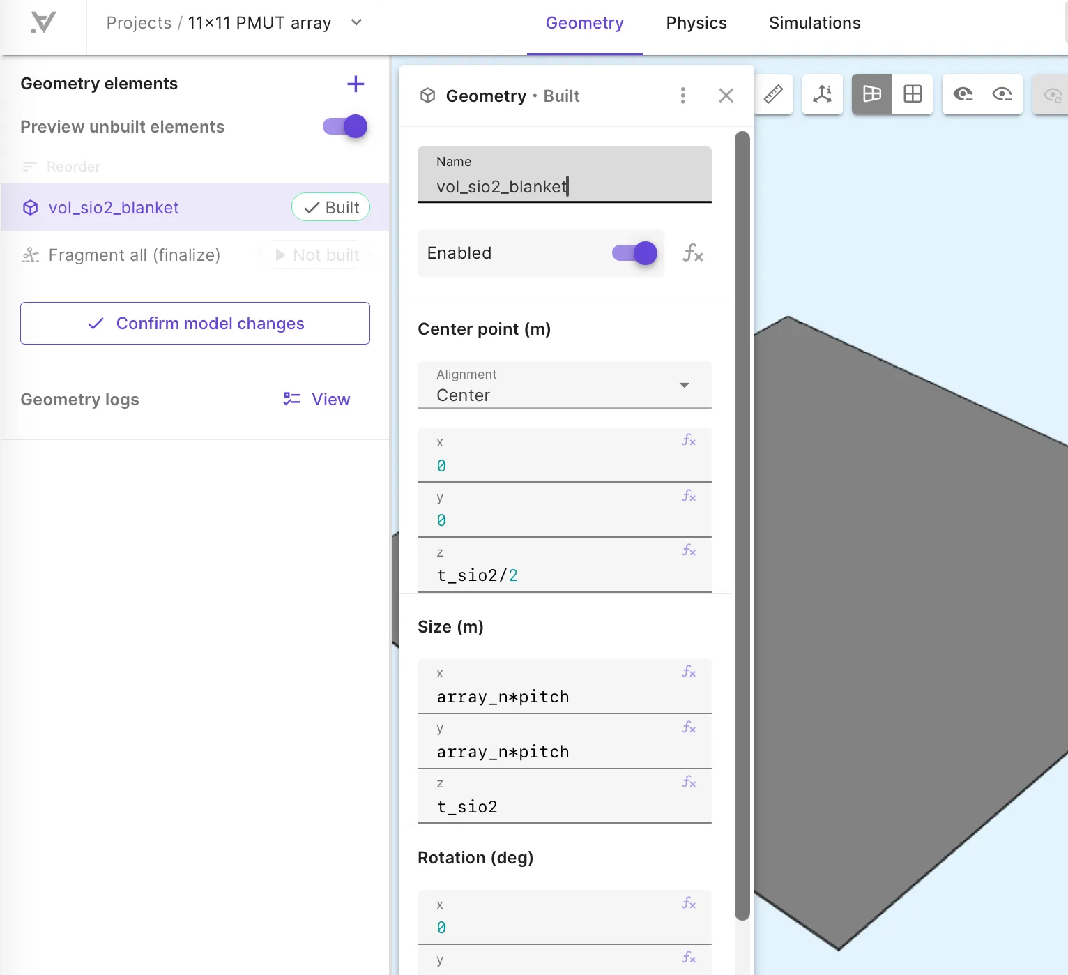 First box settings (vol_sio2_blanket)