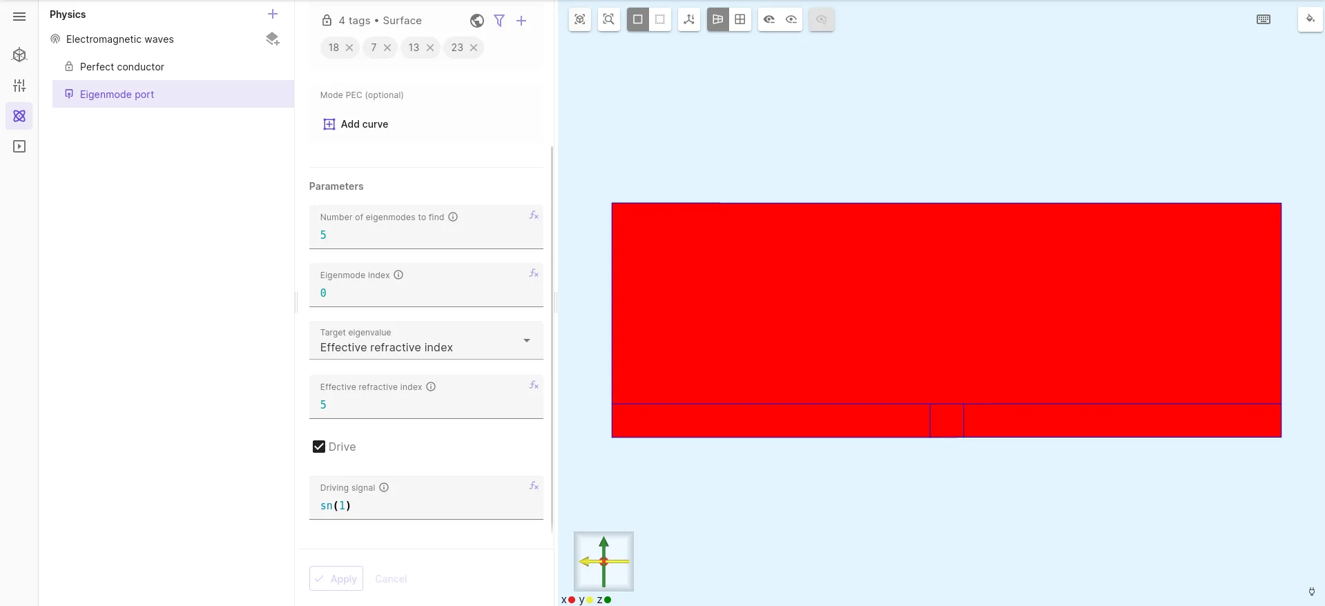 Eigenmode port setup