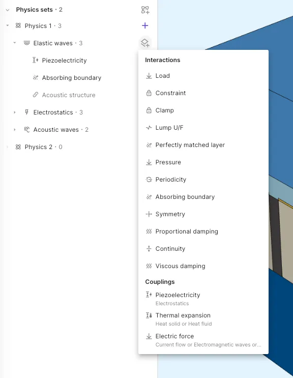 Elastic waves interactions and couplings menu