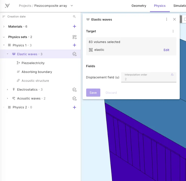 Elastic waves physics settings
