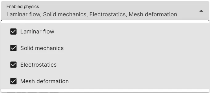 Enabled physics menu