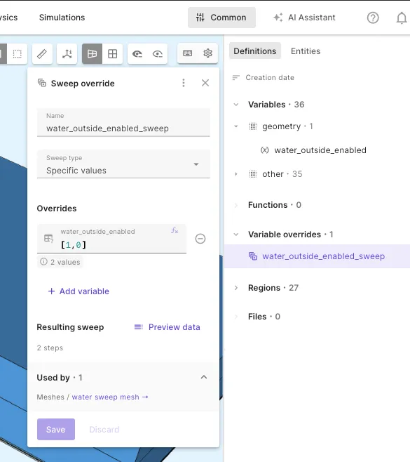 Sweep override toggling the geometry variable
