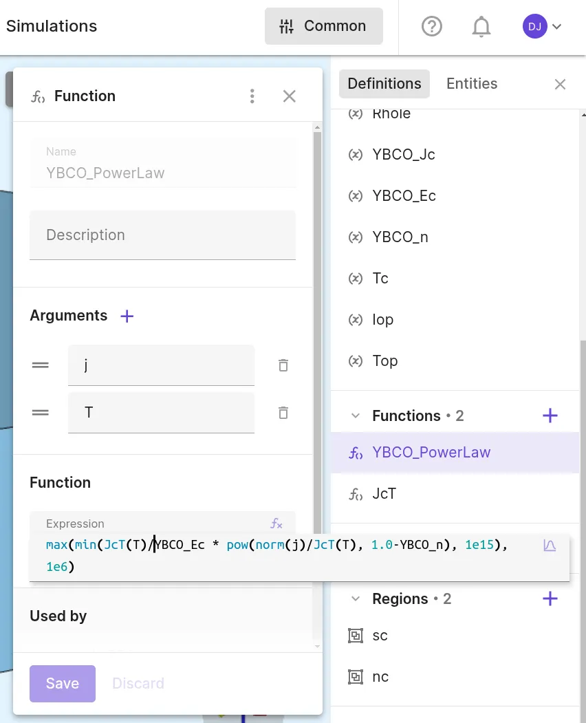 Powerlaw function using the field variable j