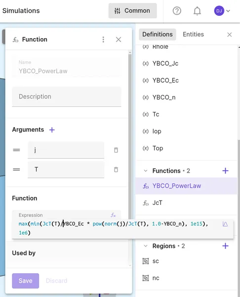 Powerlaw function using the field variable j