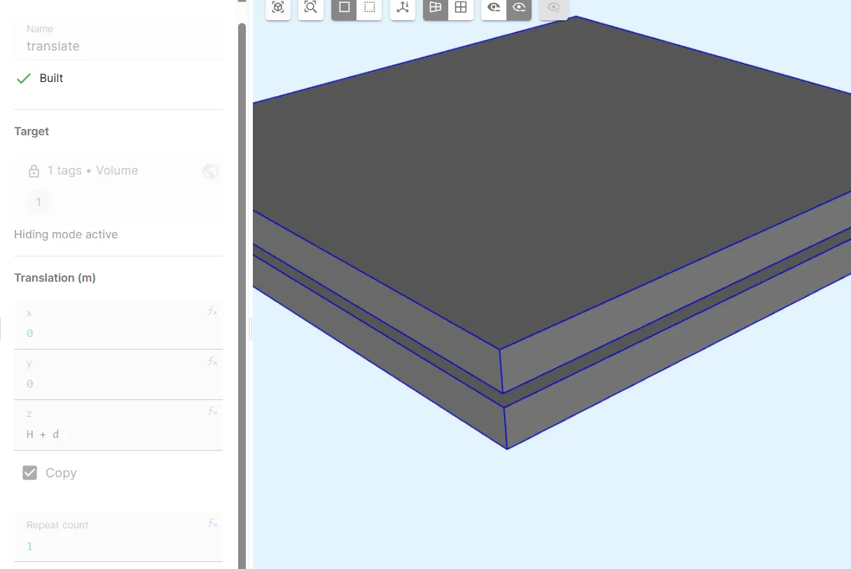Example geometry after translating a copy to form the top plate.