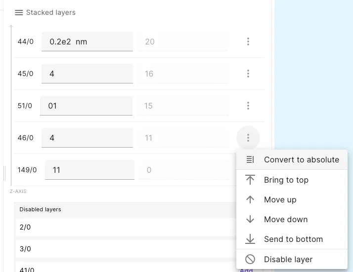 GDSII layer settings