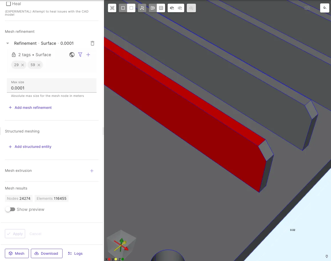 Mesh refinements target selection