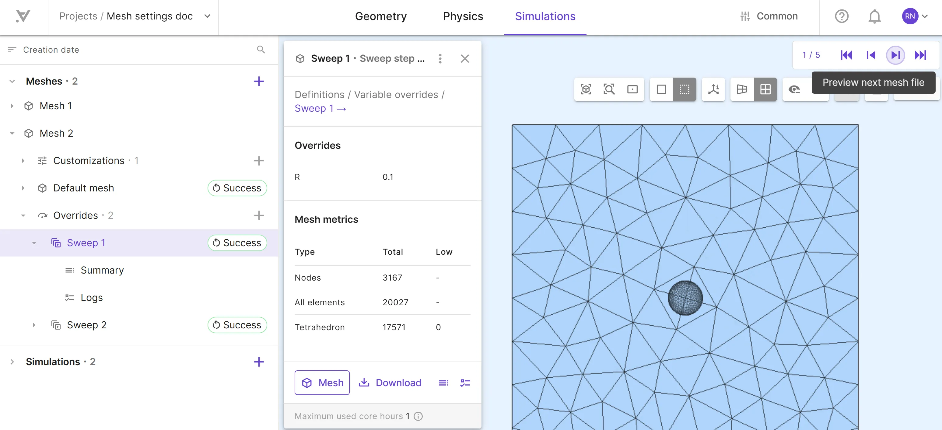 Mesh preview Overrides