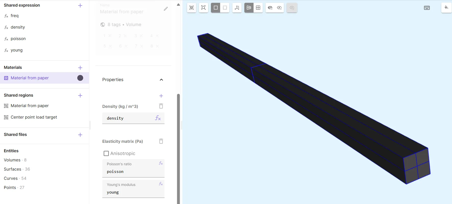 New material properties setup