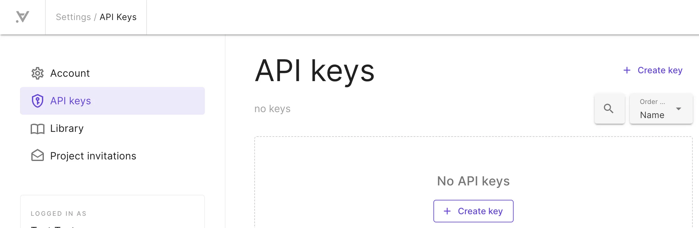 The organization API keys section