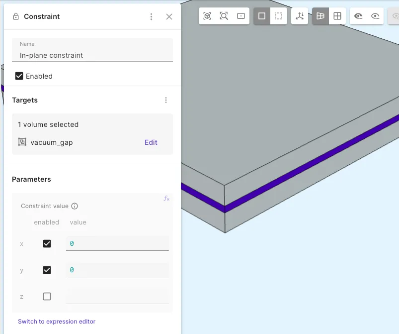 In-plane mesh constraint in the gap.
