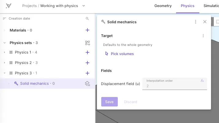Physics configuration panel