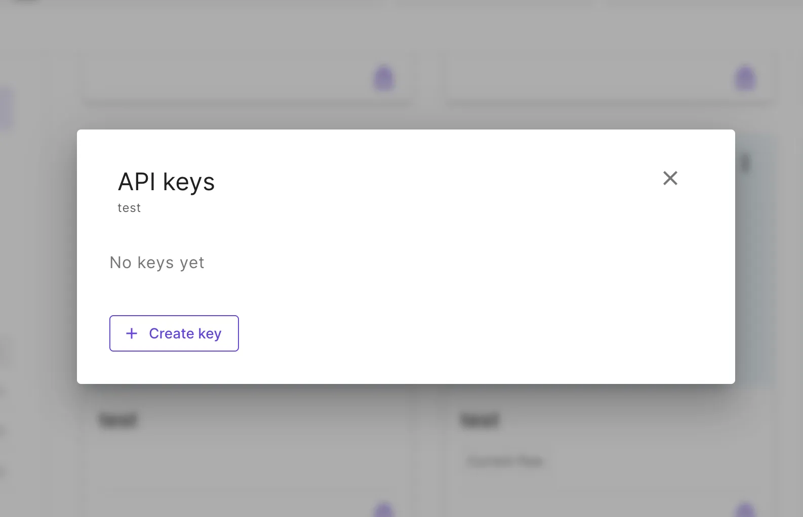 The project API keys view before creating any
