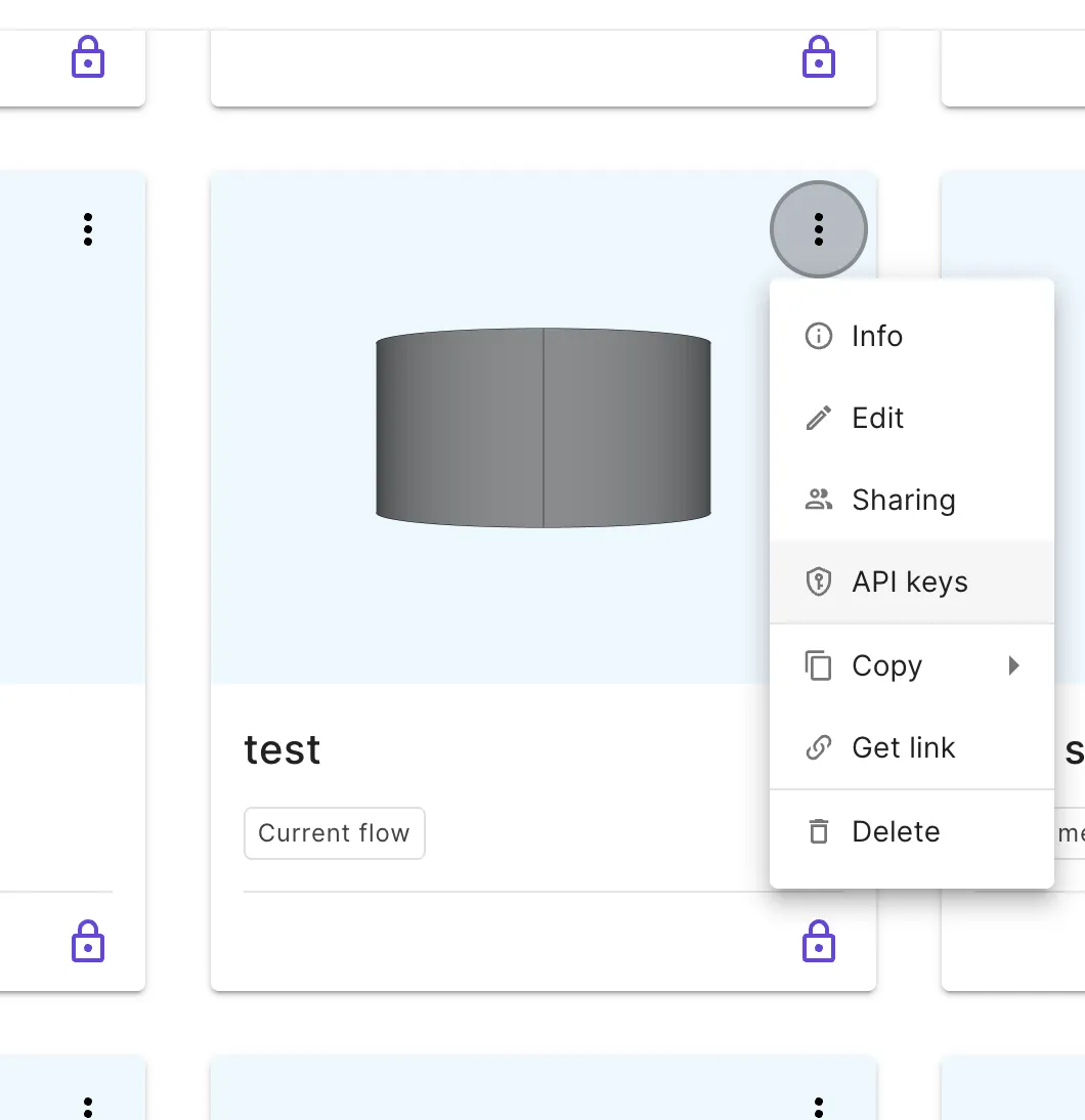 The project API keys in the project context menu