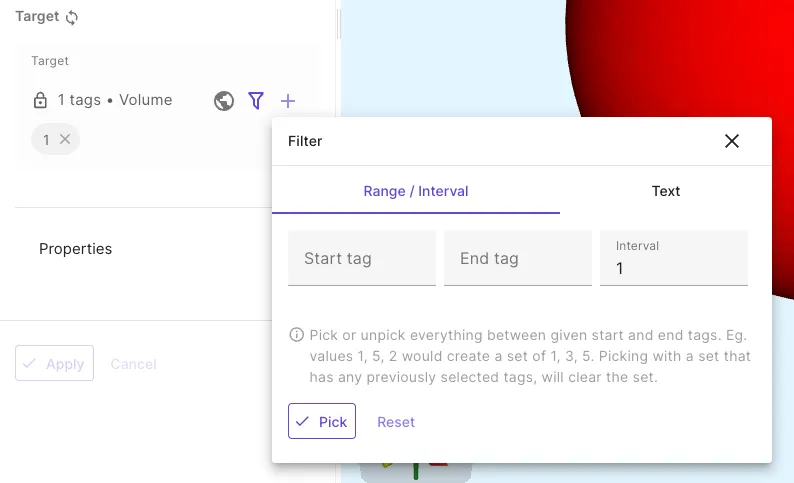 Picking target with a range / interval filter