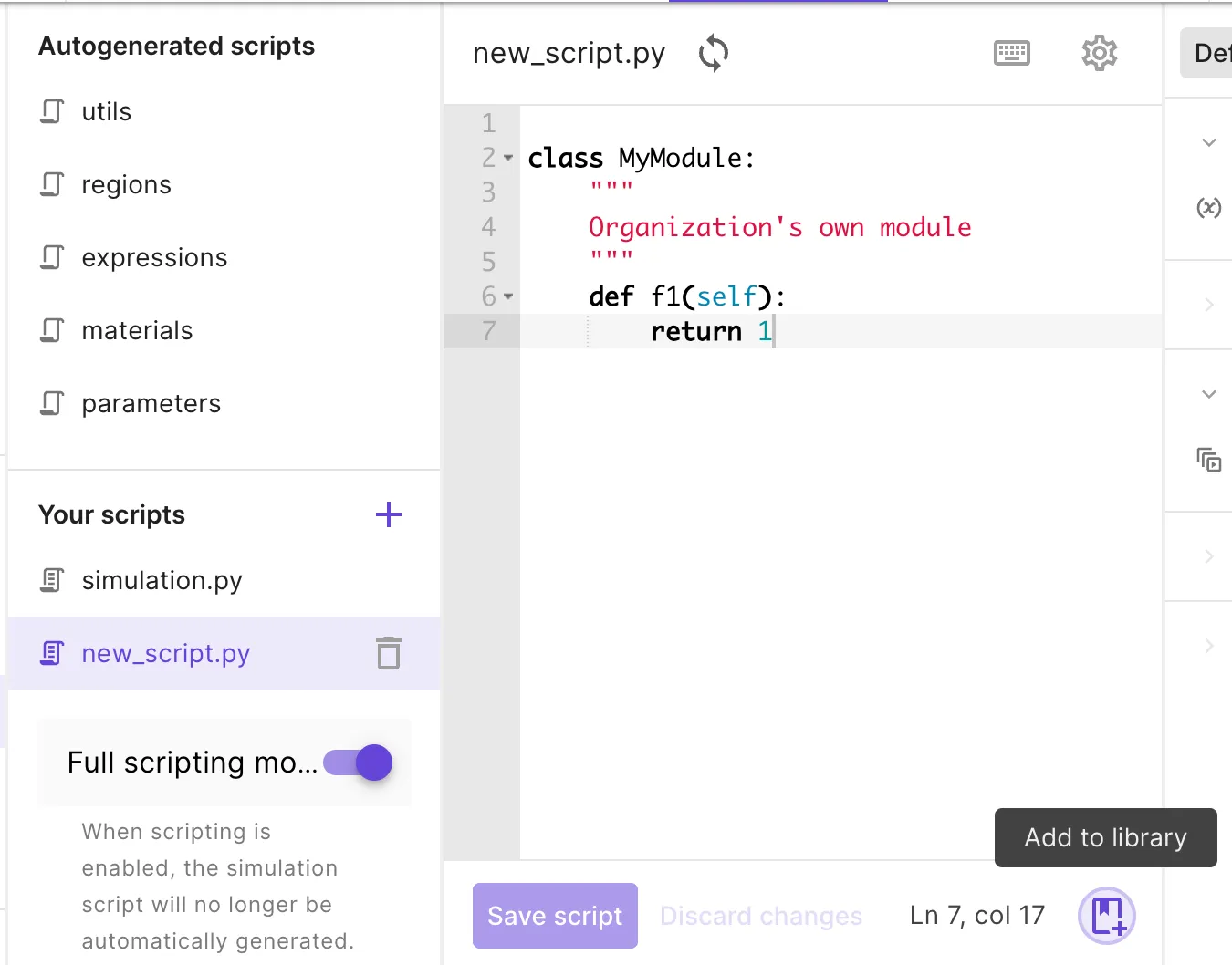 Add script to library