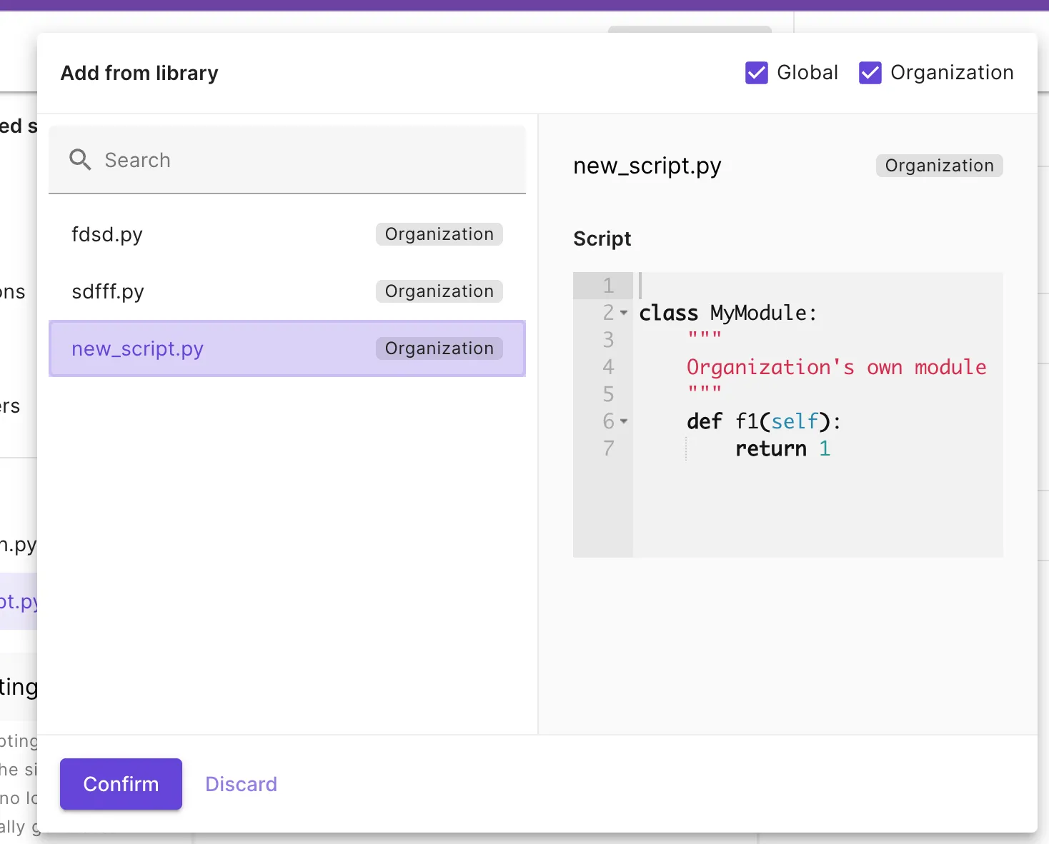 Add script to library