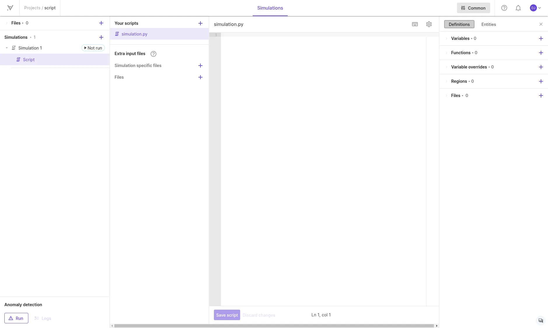 New project in full script mode