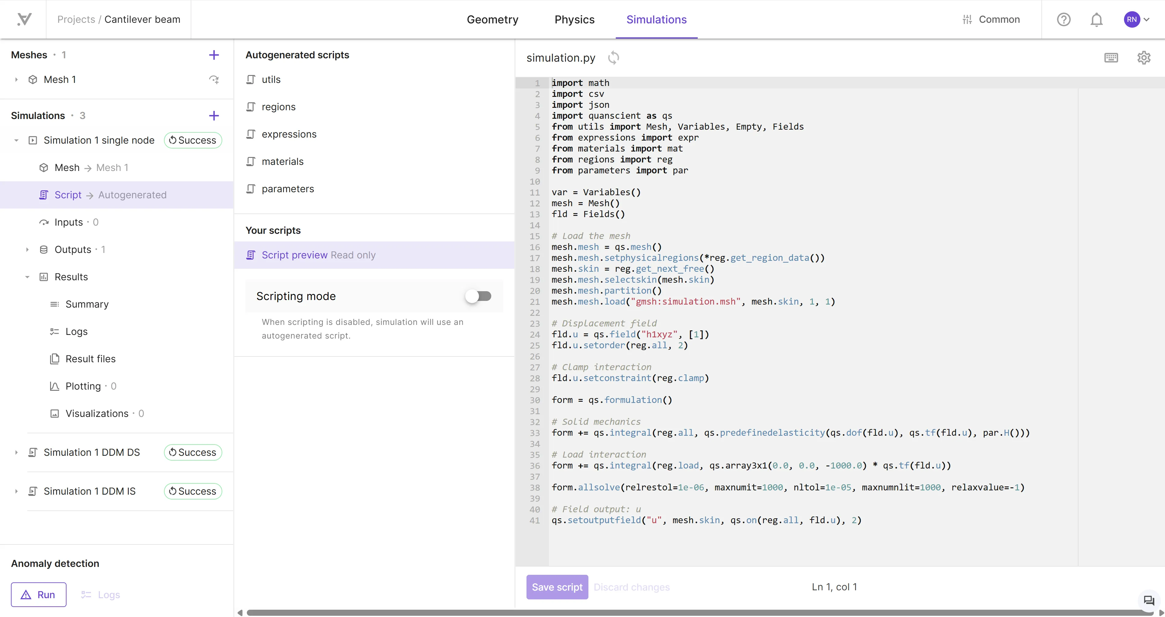 Initial scripts view