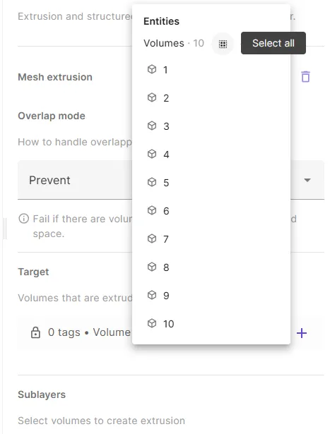 Select all volumes as target