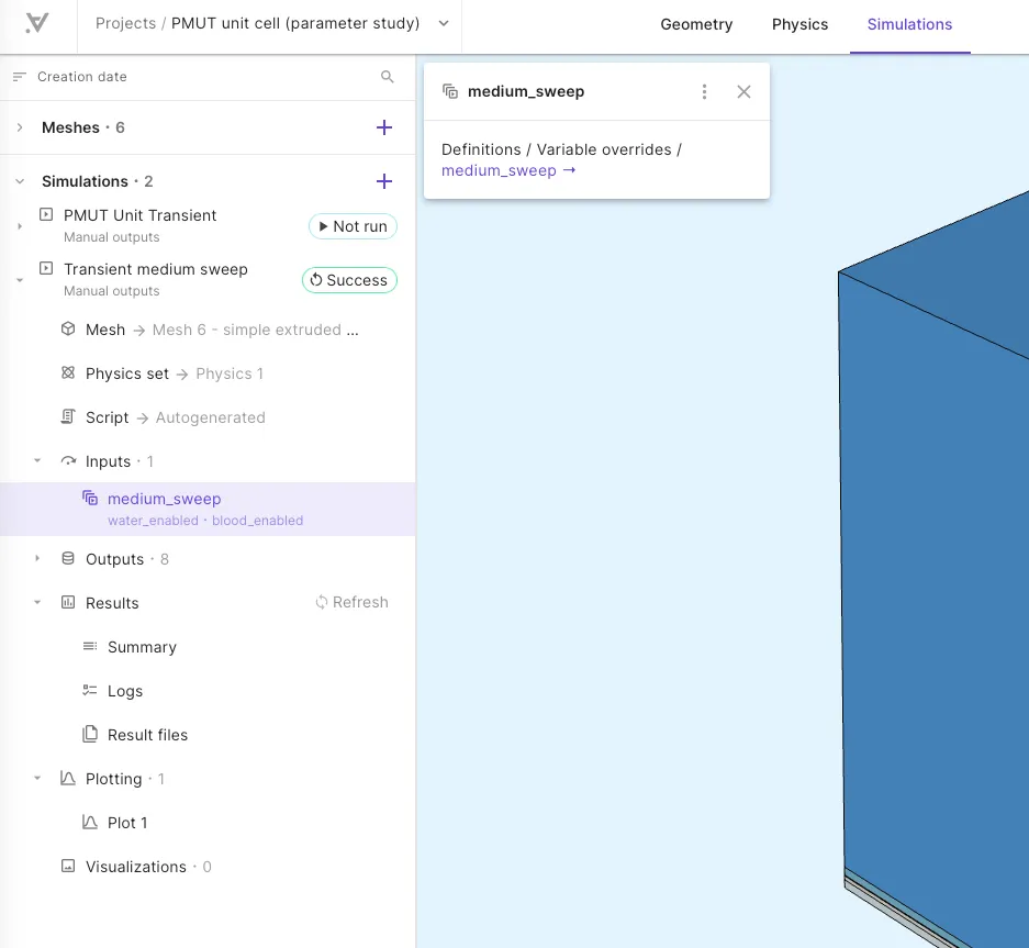 Simulation inputs with the medium_sweep override selected