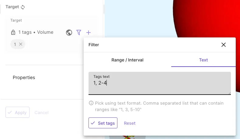 Picking target with a text filter