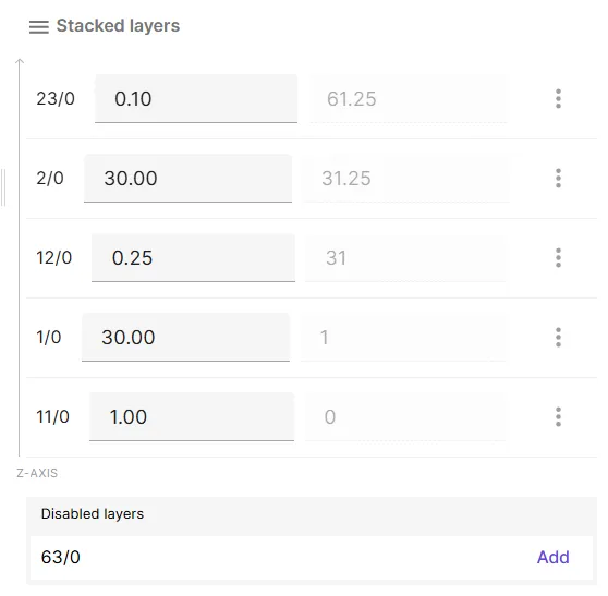 Layer thicknesses input